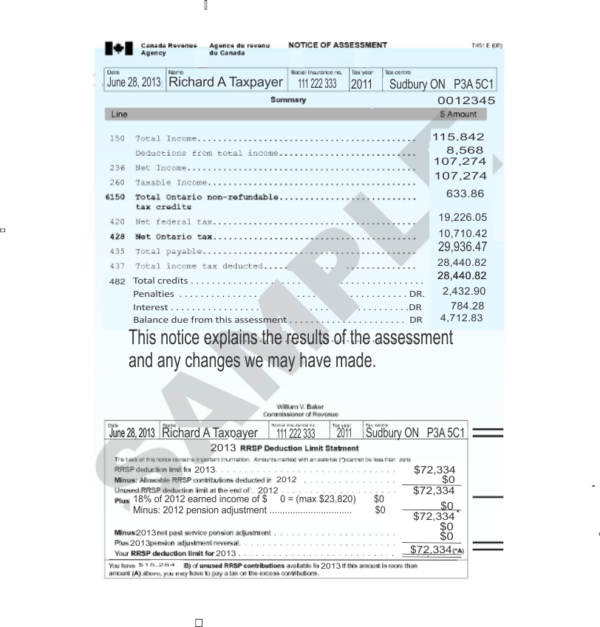 Notice of Assessment Notice of Assessment